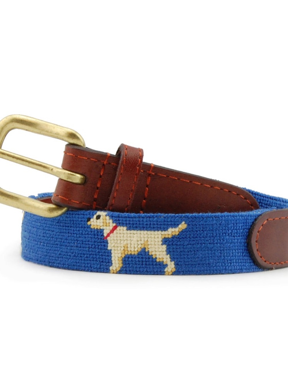 Smathers & Branson Boys Yellow Lab Needlepoint Belt Blue Size Small 2-4
